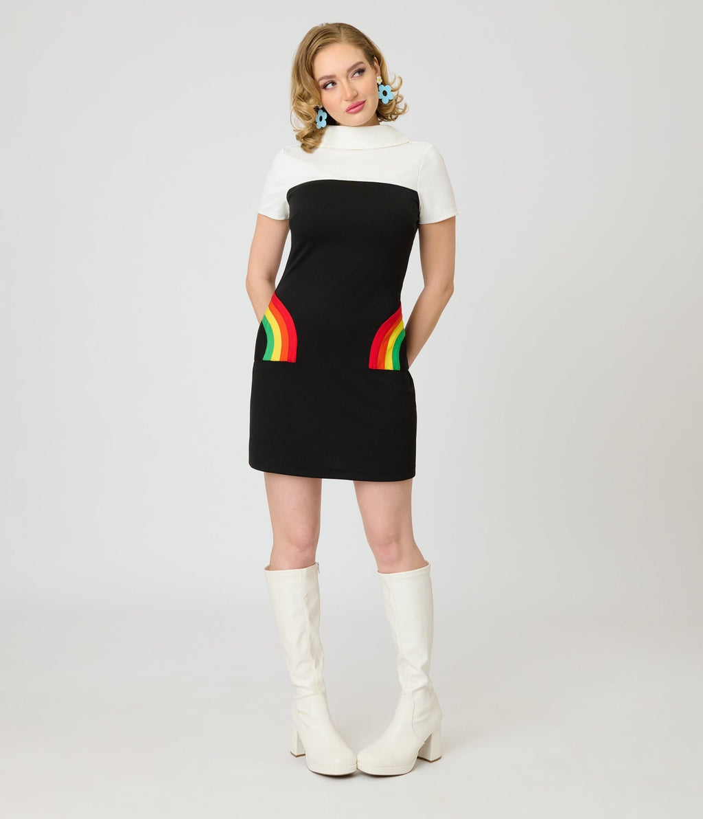 Smak Parlour Black & Rainbow Pockets Shift Dress - Unique Vintage - Womens, DRESSES, SHIFTS