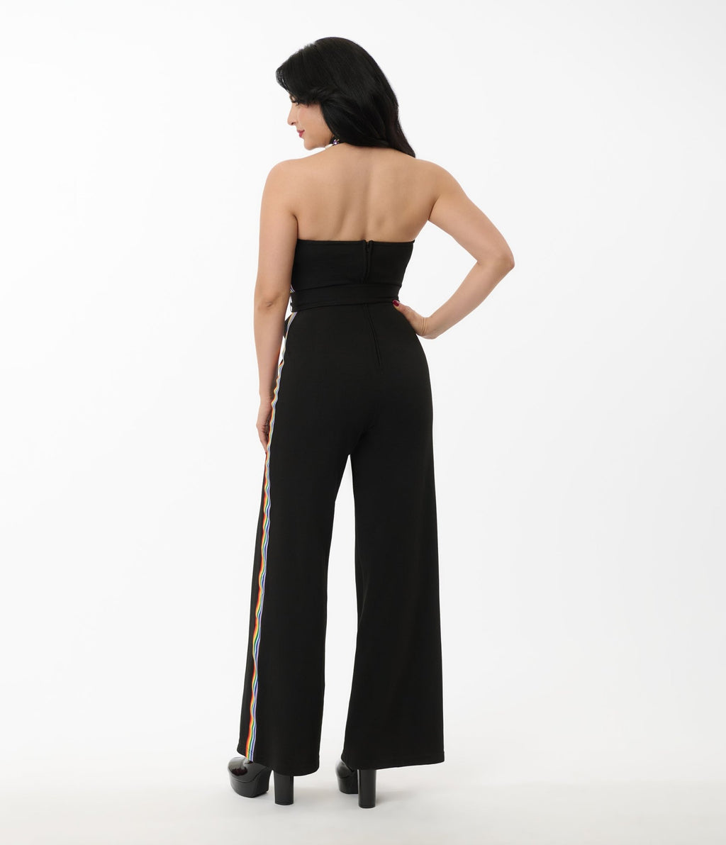 Smak Parlour Black Rainbow Stripe Glamour Goddess Jumpsuit - Unique Vintage - Womens, BOTTOMS, ROMPERS AND JUMPSUITS