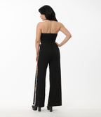 Smak Parlour Black Rainbow Stripe Glamour Goddess Jumpsuit - Unique Vintage - Womens, BOTTOMS, ROMPERS AND JUMPSUITS