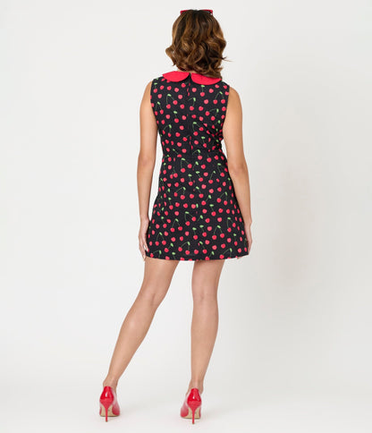 Smak Parlour Black & Red Cherry Cotton Shift Dress - Unique Vintage - Womens, DRESSES, A - LINE