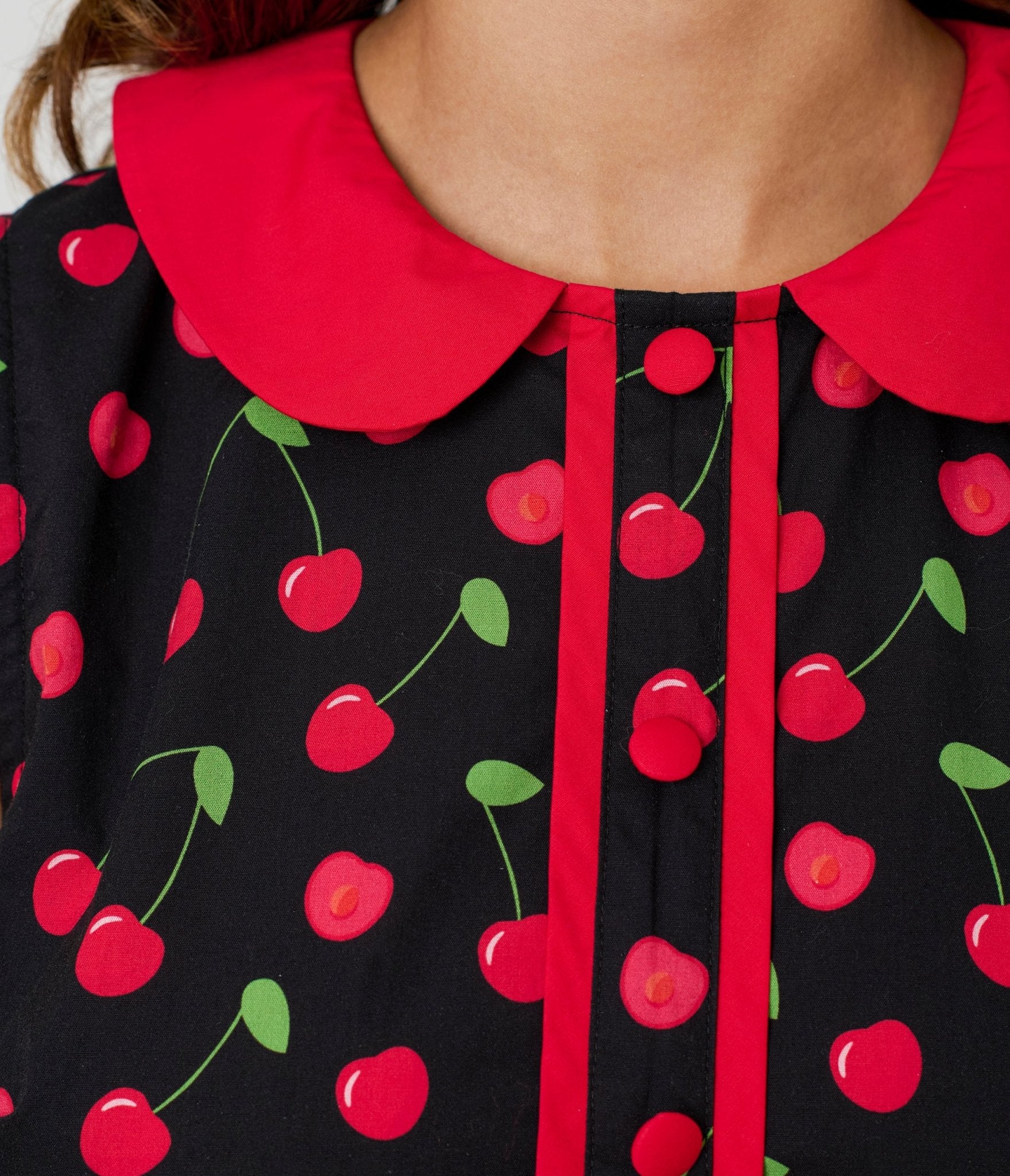 Smak Parlour Black & Red Cherry Cotton Shift Dress - Unique Vintage - Womens, DRESSES, A - LINE