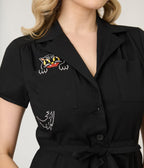 Smak Parlour Black Scaredy Cat Cotton Fit & Flare Dress - Unique Vintage - Womens, DRESSES, FIT AND FLARE