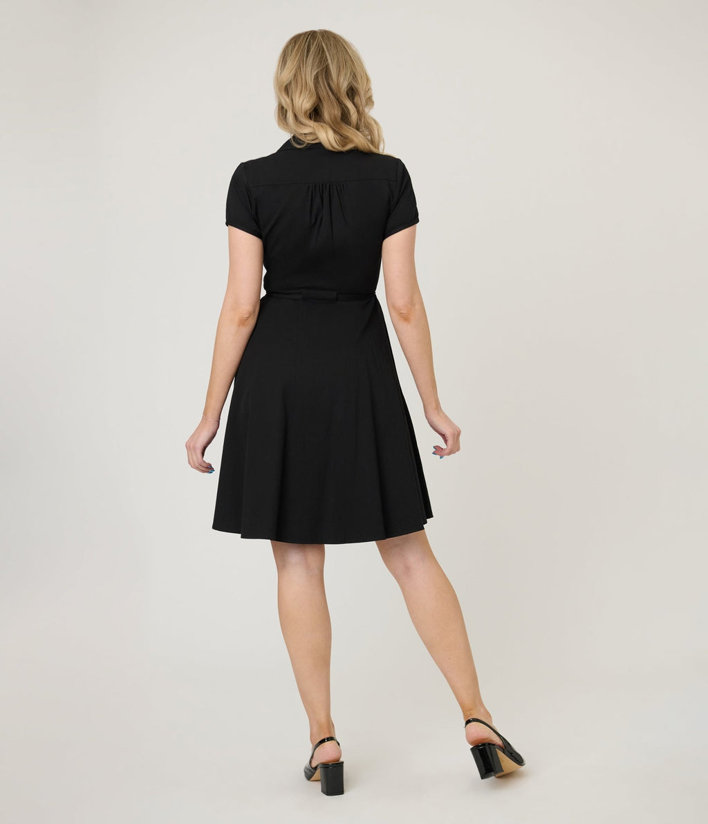 Smak Parlour Black Scaredy Cat Cotton Fit & Flare Dress - Unique Vintage - Womens, DRESSES, FIT AND FLARE