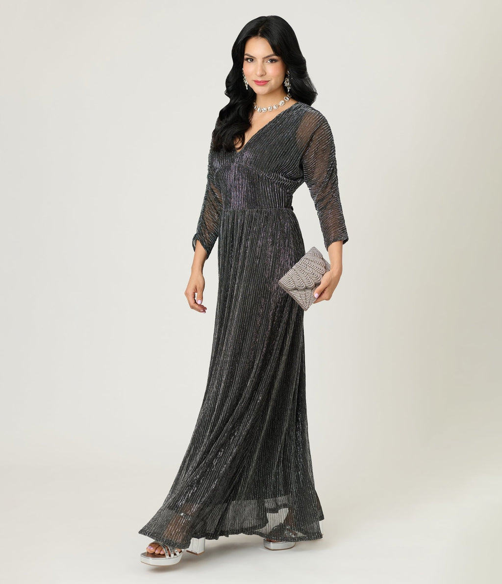 Smak Parlour Black & Silver Shimmer Maxi Dress - Unique Vintage - Womens, DRESSES, MAXI
