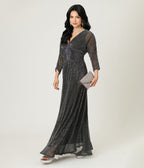Smak Parlour Black & Silver Shimmer Maxi Dress - Unique Vintage - Womens, DRESSES, MAXI
