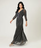 Smak Parlour Black & Silver Shimmer Maxi Dress - Unique Vintage - Womens, DRESSES, MAXI