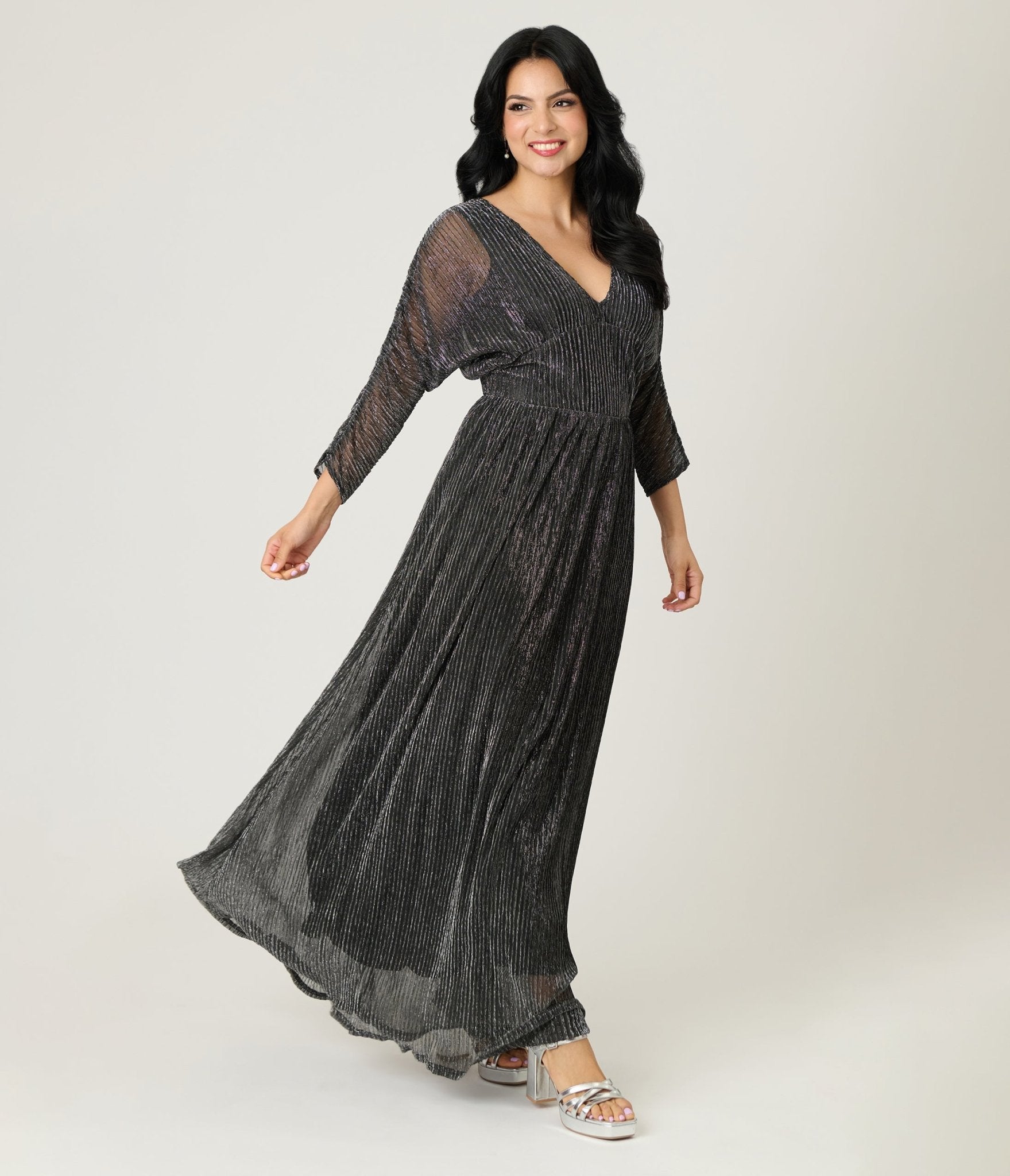 Smak Parlour Black & Silver Shimmer Maxi Dress - Unique Vintage - Womens, DRESSES, MAXI