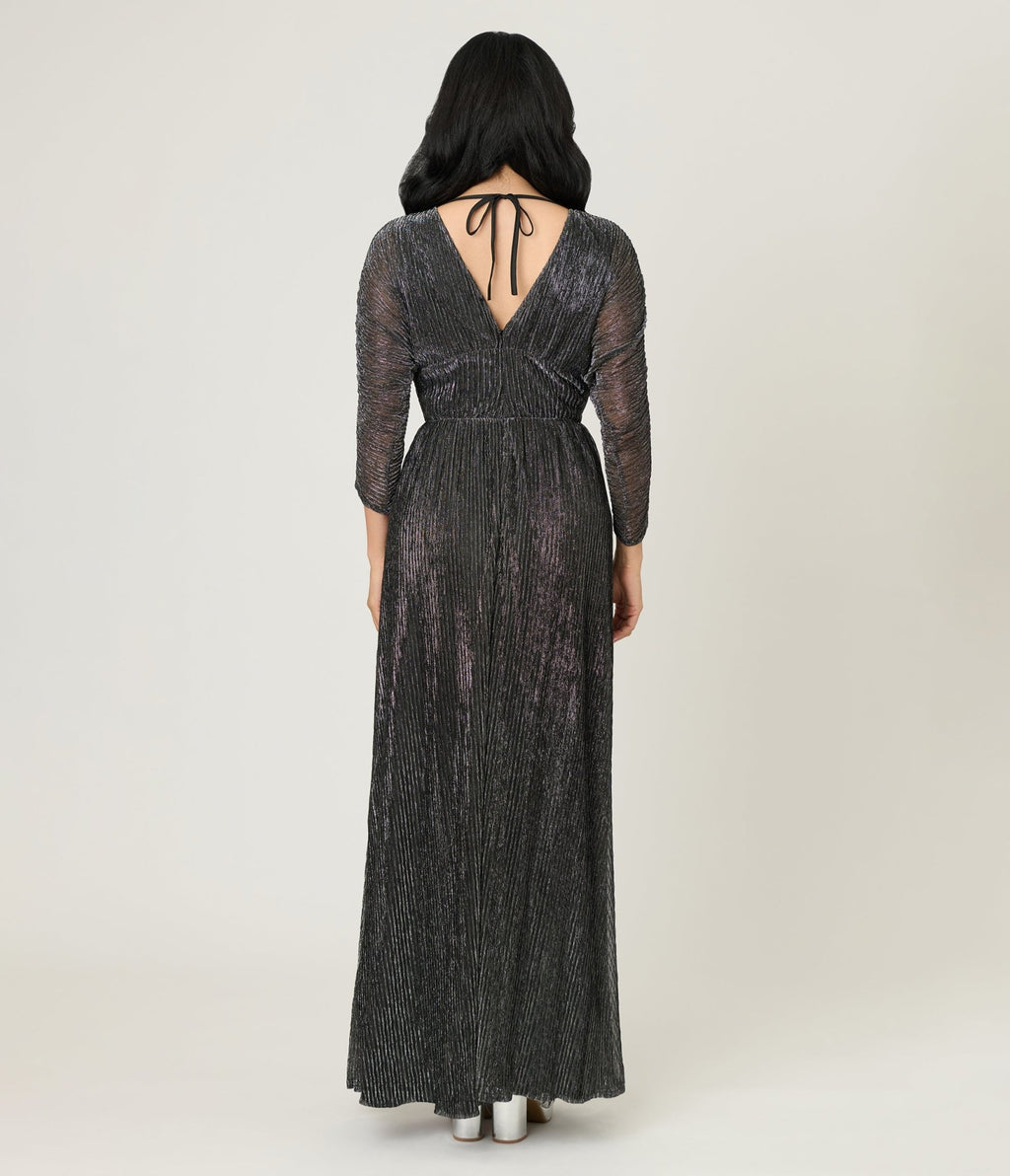 Smak Parlour Black & Silver Shimmer Maxi Dress - Unique Vintage - Womens, DRESSES, MAXI