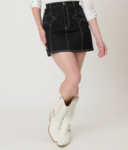 Smak Parlour Black Star Denim Mini Skirt - Unique Vintage - Womens, BOTTOMS, SKIRTS