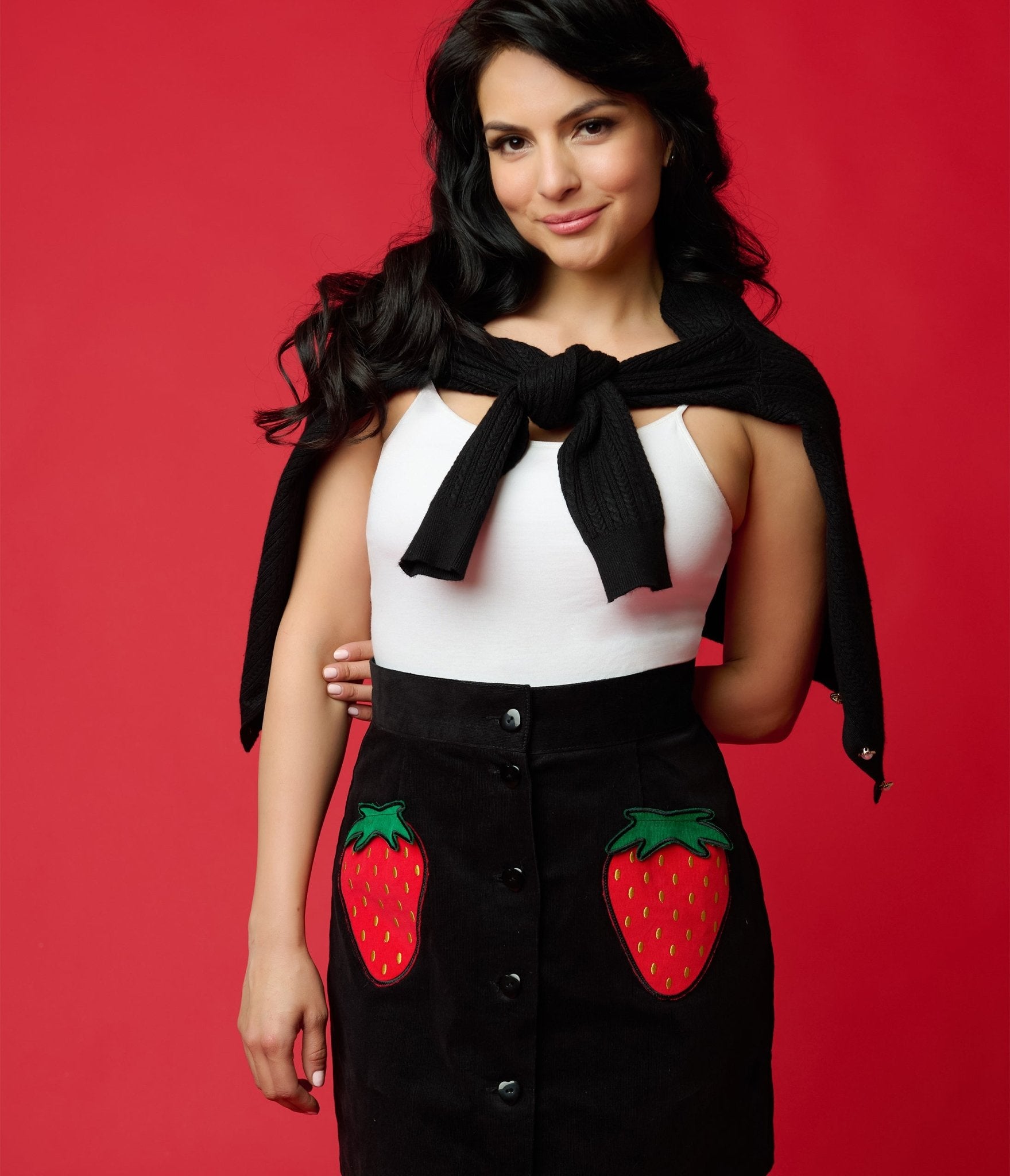Smak Parlour Black & Strawberry Pocket Match Game Mini Skirt - Unique Vintage - Womens, BOTTOMS, SKIRTS
