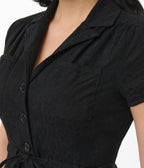 Smak Parlour Black Textured Cotton Fit & Flare Dress - Unique Vintage - Womens, DRESSES, FIT AND FLARE
