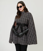 Smak Parlour Black Tweed Plaid Savile Row Cape Coat - Unique Vintage - Womens, TOPS, OUTERWEAR