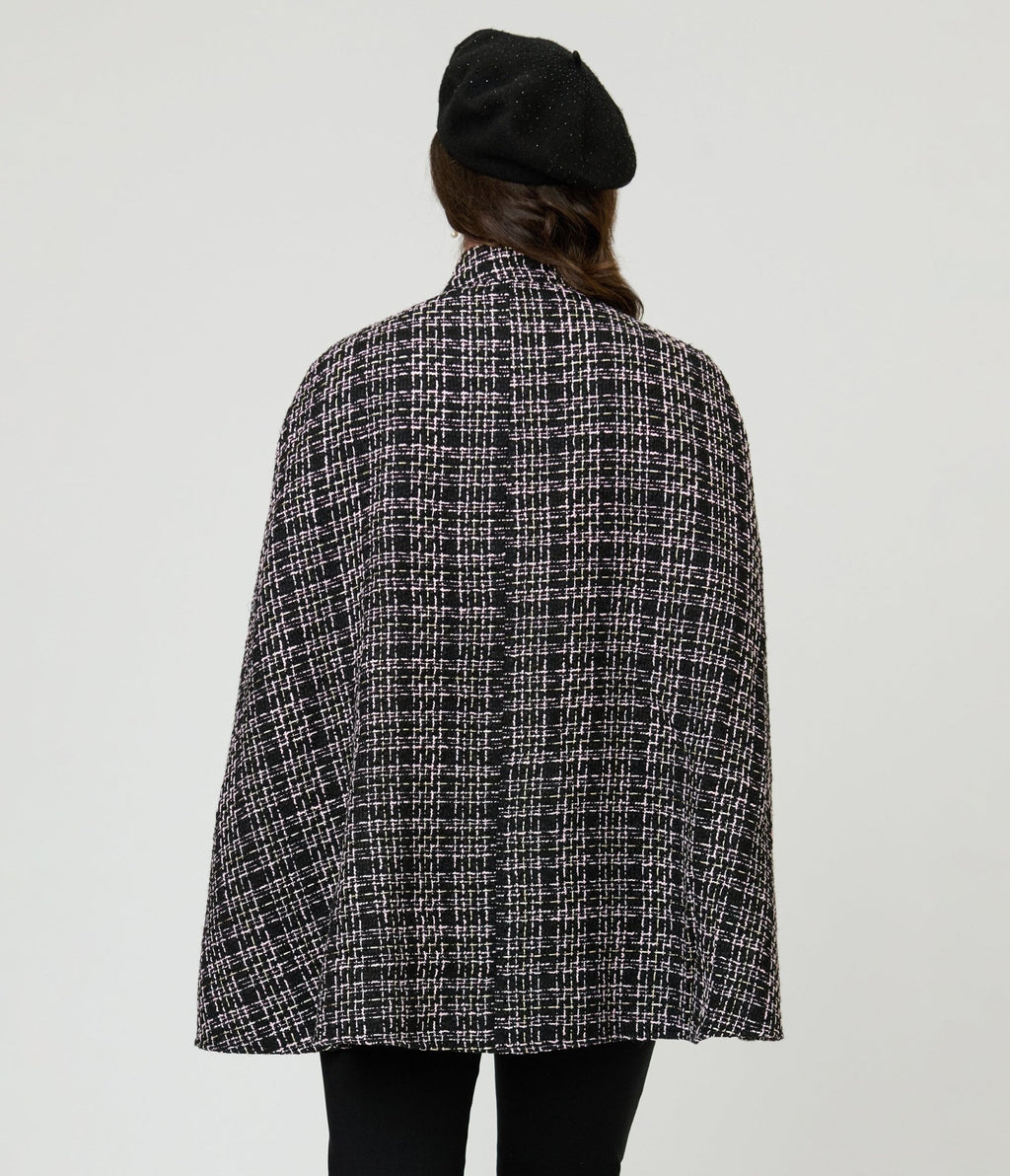 Smak Parlour Black Tweed Plaid Savile Row Cape Coat - Unique Vintage - Womens, TOPS, OUTERWEAR