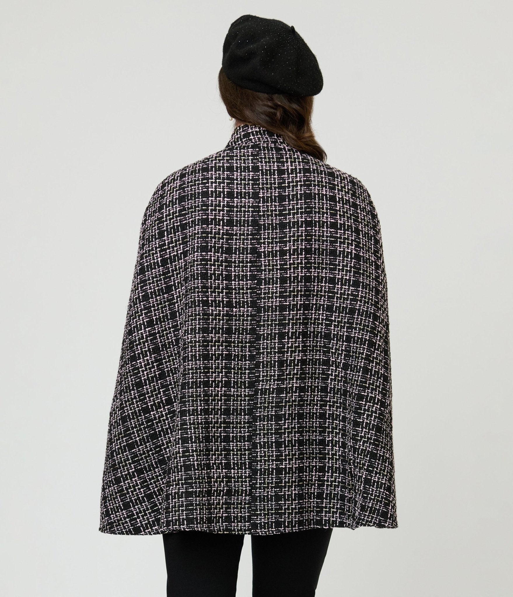 Smak Parlour Black Tweed Plaid Savile Row Cape Coat - Unique Vintage - Womens, TOPS, OUTERWEAR