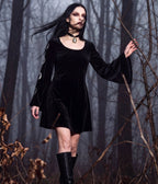 Smak Parlour Black Velvet Moon Cutout Bell Sleeve Mini Dress - Unique Vintage - Womens, DRESSES, FIT AND FLARE