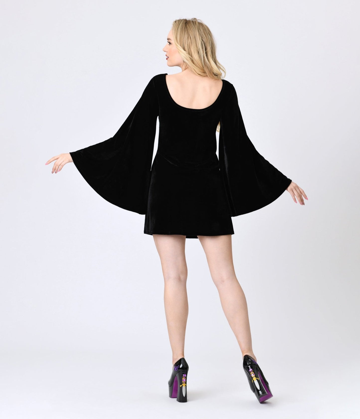 Smak Parlour Black Velvet Moon Cutout Downtown Scene Mini Dress - Unique Vintage - Womens, DRESSES, FIT AND FLARE