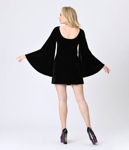 Smak Parlour Black Velvet Moon Cutout Downtown Scene Mini Dress - Unique Vintage - Womens, DRESSES, FIT AND FLARE