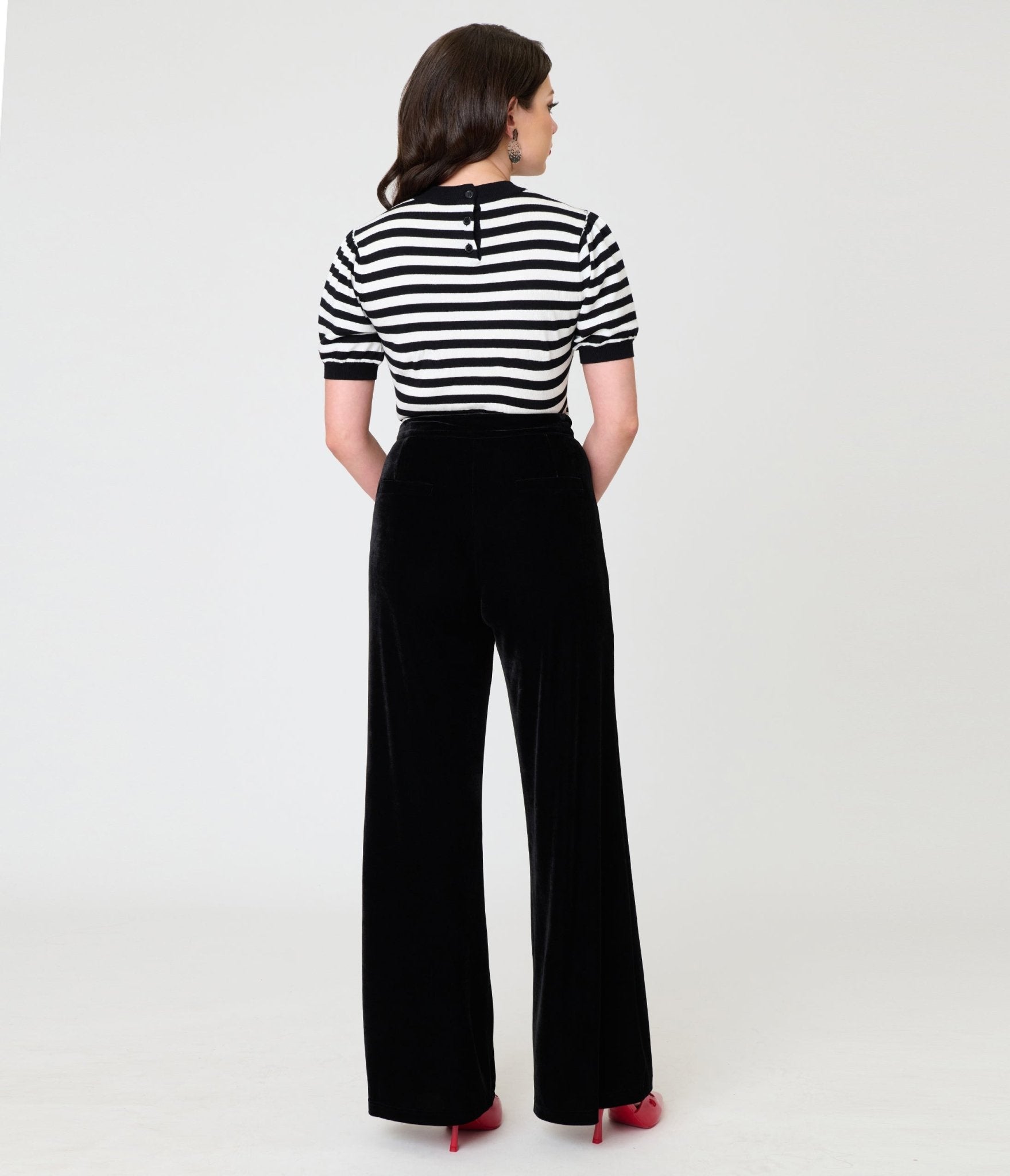 Smak Parlour Black Velvet Wide Leg Trousers - Unique Vintage - Womens, BOTTOMS, PANTS