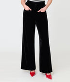 Smak Parlour Black Velvet Wide Leg Trousers - Unique Vintage - Womens, BOTTOMS, PANTS