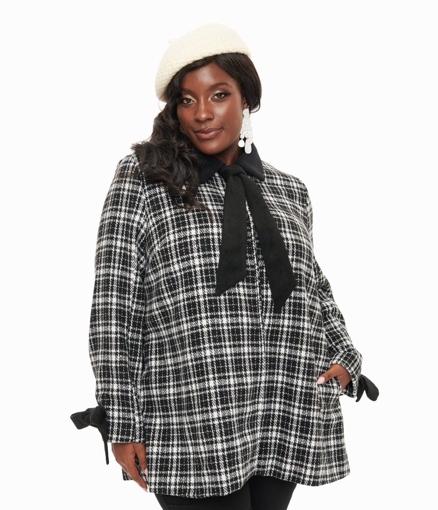 Smak Parlour Black & White Plaid Bows Topper Coat - Unique Vintage - Womens, TOPS, OUTERWEAR
