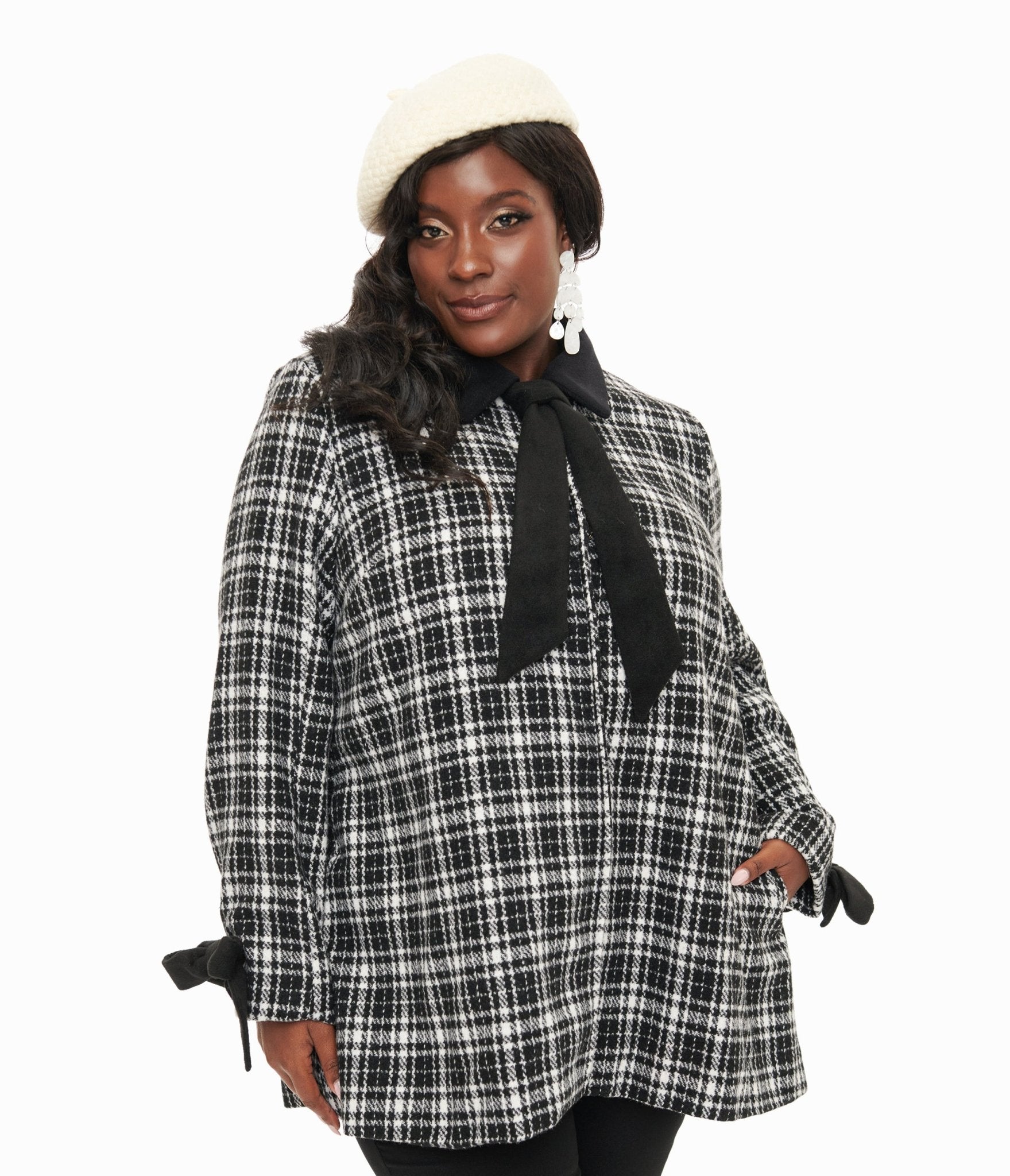 Smak Parlour Black & White Plaid Bows Topper Coat - Unique Vintage - Womens, TOPS, OUTERWEAR