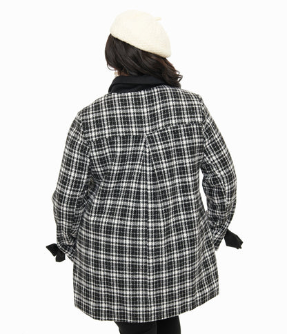 Smak Parlour Black & White Plaid Bows Topper Coat - Unique Vintage - Womens, TOPS, OUTERWEAR