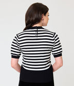 Smak Parlour Black & White Striped Bat Cutout Sweater - Unique Vintage - Womens, TOPS, SWEATERS