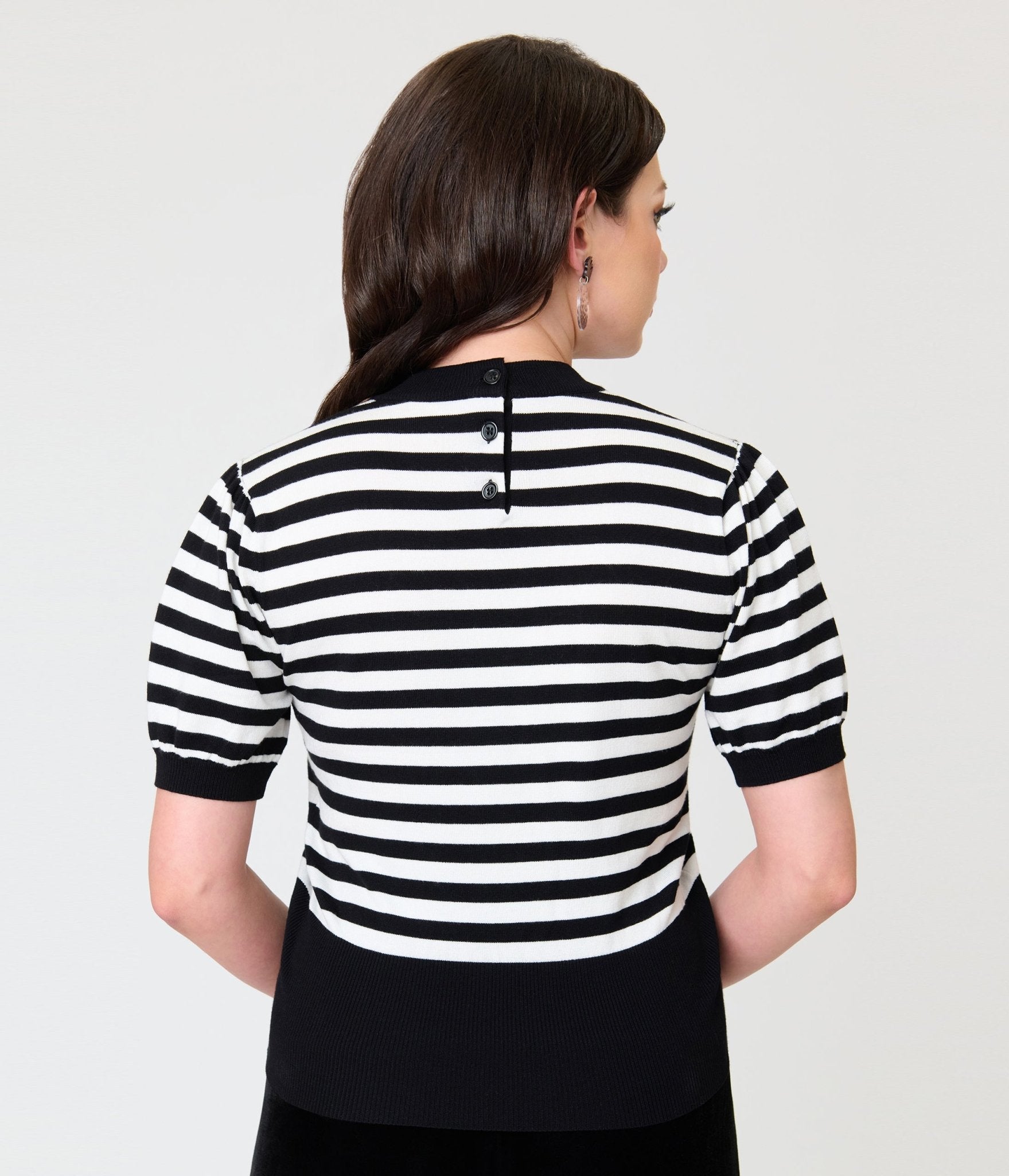 Smak Parlour Black & White Striped Bat Cutout Sweater - Unique Vintage - Womens, TOPS, SWEATERS