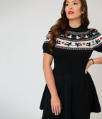 Smak Parlour Black Witch Fair Isle Tammy Flare Dress - Unique Vintage - Womens, DRESSES, FIT AND FLARE