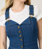 Smak Parlour Blue Denim Wide Leg Dungarees - Unique Vintage - Womens, BOTTOMS, ROMPERS AND JUMPSUITS