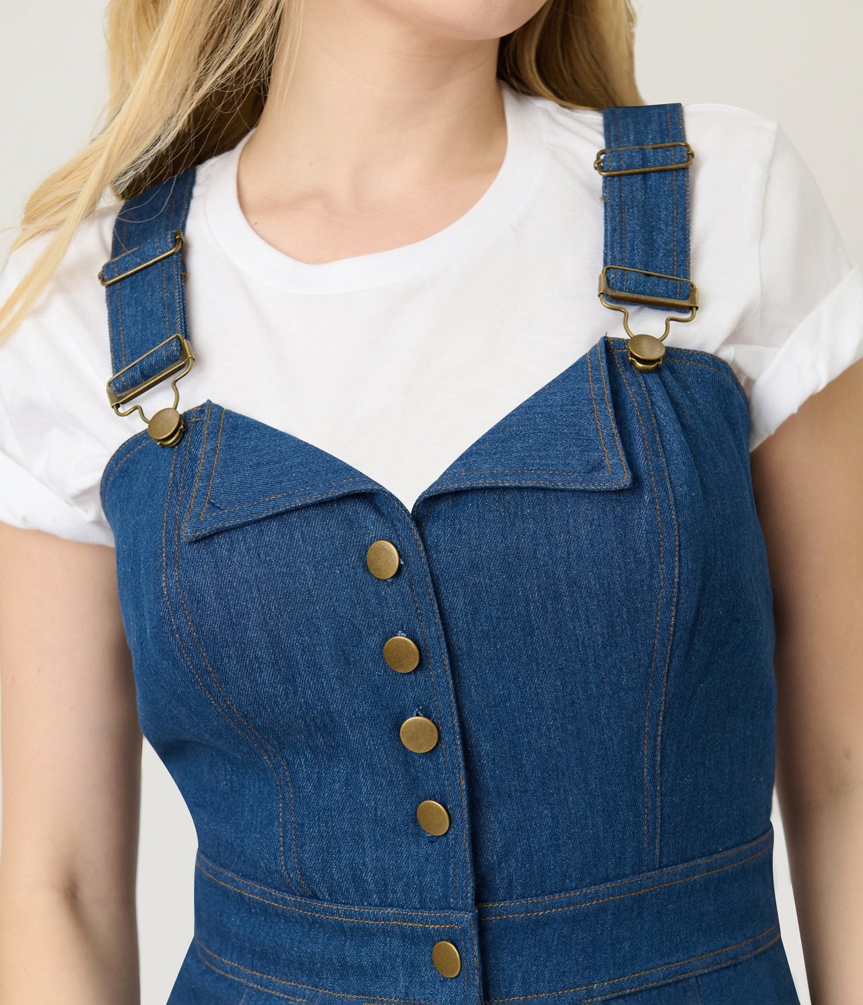 Smak Parlour Blue Denim Wide Leg Dungarees - Unique Vintage - Womens, BOTTOMS, ROMPERS AND JUMPSUITS