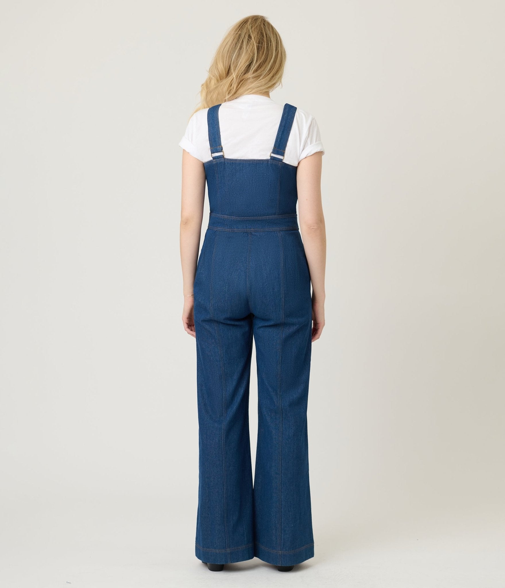 Smak Parlour Blue Denim Wide Leg Dungarees - Unique Vintage - Womens, BOTTOMS, ROMPERS AND JUMPSUITS