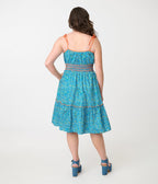 Smak Parlour Blue Ditsy Floral Tiered Cotton Flare Dress - Unique Vintage - Womens, DRESSES, FIT AND FLARE
