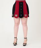 Smak Parlour Burgundy & Black Stripe Spooky Cat Corduroy Mini Skirt - Unique Vintage - Womens, BOTTOMS, SKIRTS