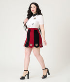 Smak Parlour Burgundy & Black Stripe Spooky Cat Corduroy Mini Skirt - Unique Vintage - Womens, BOTTOMS, SKIRTS