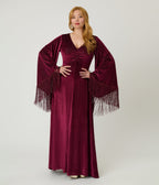 Smak Parlour Burgundy Glitter Velvet Fringe Sleeve Stevie Maxi Dress - Unique Vintage - Womens, DRESSES, MAXI
