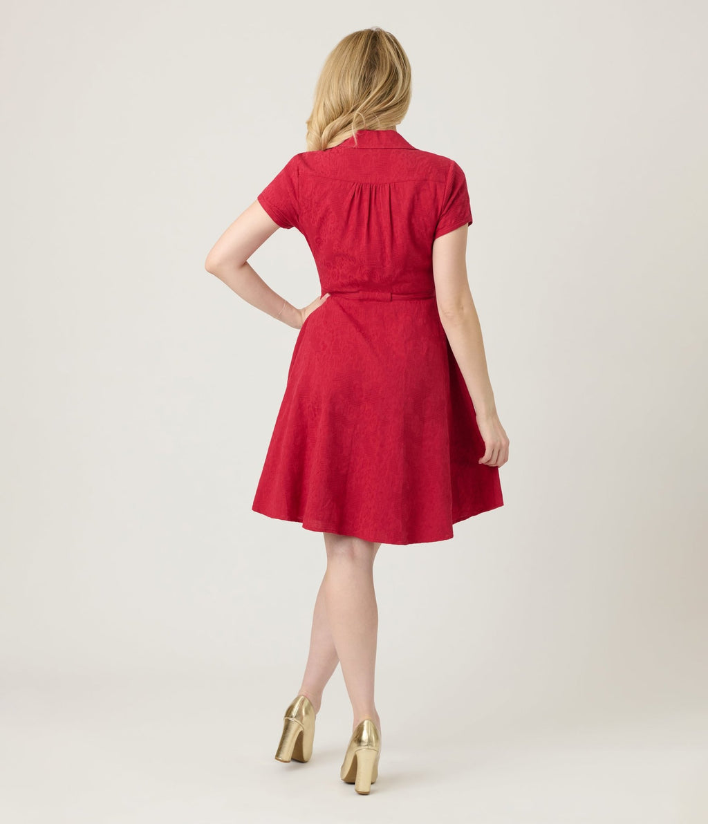 Smak Parlour Burgundy Reindeer Cotton Fit & Flare Dress - Unique Vintage - Womens, DRESSES, FIT AND FLARE