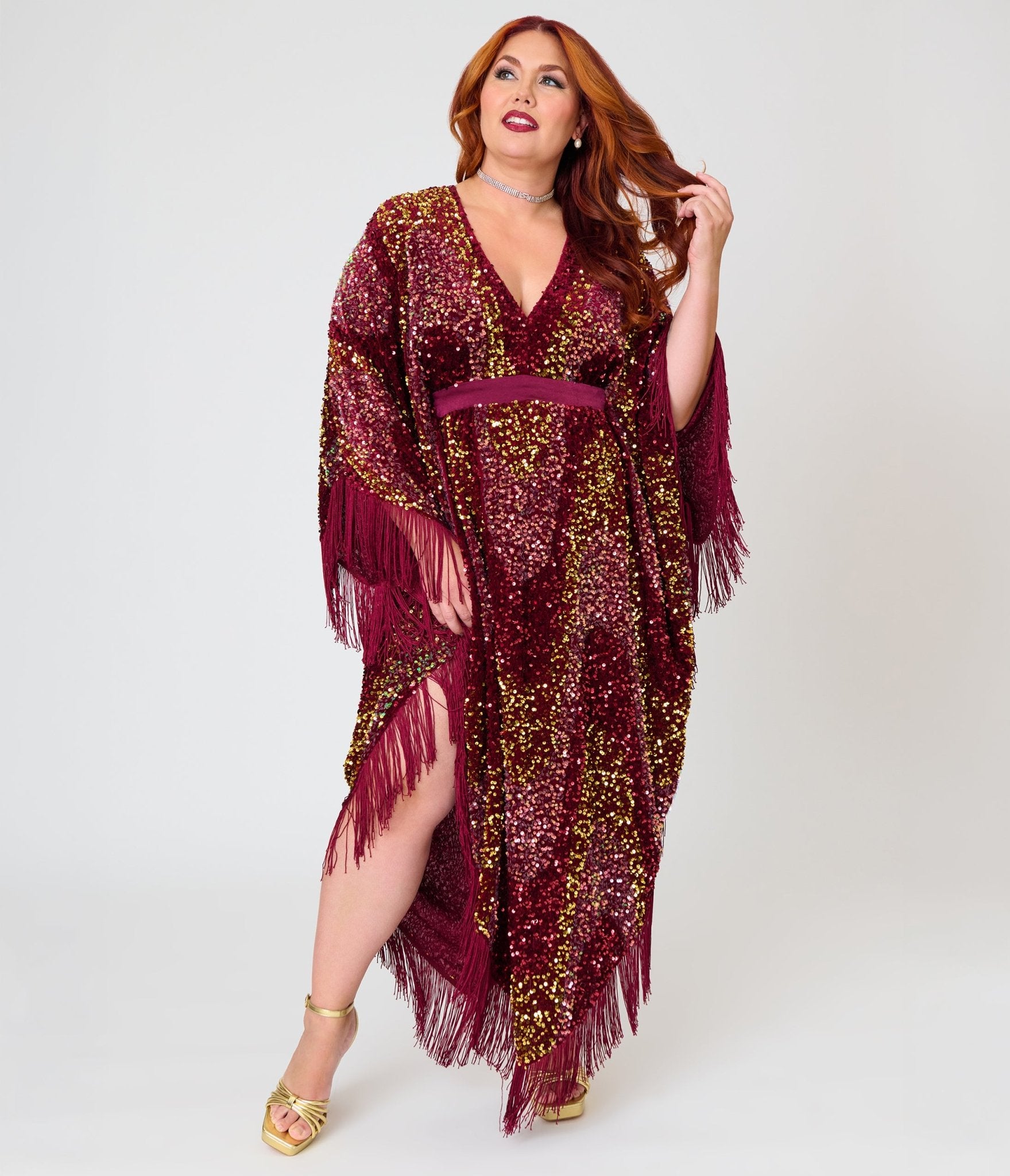 Smak Parlour Burgundy Sequin Angela Caftan Dress - Unique Vintage - Womens, DRESSES, CAFTAN