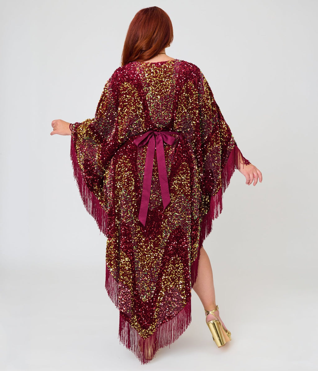 Smak Parlour Burgundy Sequin Angela Caftan Dress - Unique Vintage - Womens, DRESSES, CAFTAN