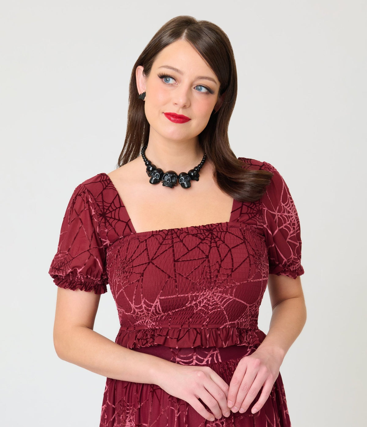 Smak Parlour Burgundy Spider Web Burnout Crop Top - Unique Vintage -