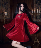 Smak Parlour Burgundy Velvet Moon Cutout Downtown Scene Mini Dress - Unique Vintage - Womens, DRESSES, FIT AND FLARE
