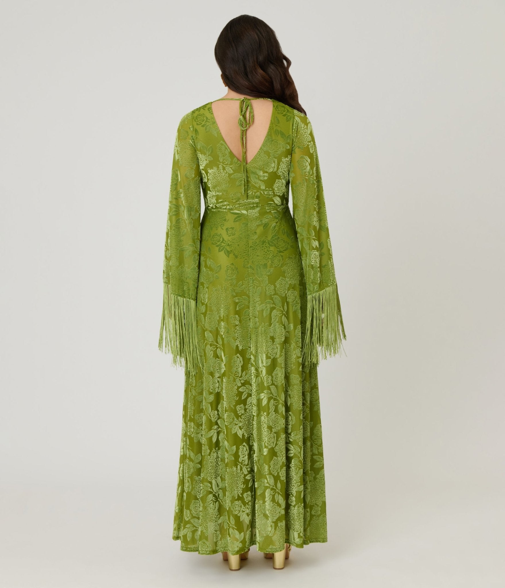 Smak Parlour Chartreuse Velvet Burnout Fringe Sleeve Stevie Maxi Dress XL/14-16 Smak Parlour Chartreuse Velvet Burnout Fringe Sleeve Stevie Maxi Dress XL/14-16