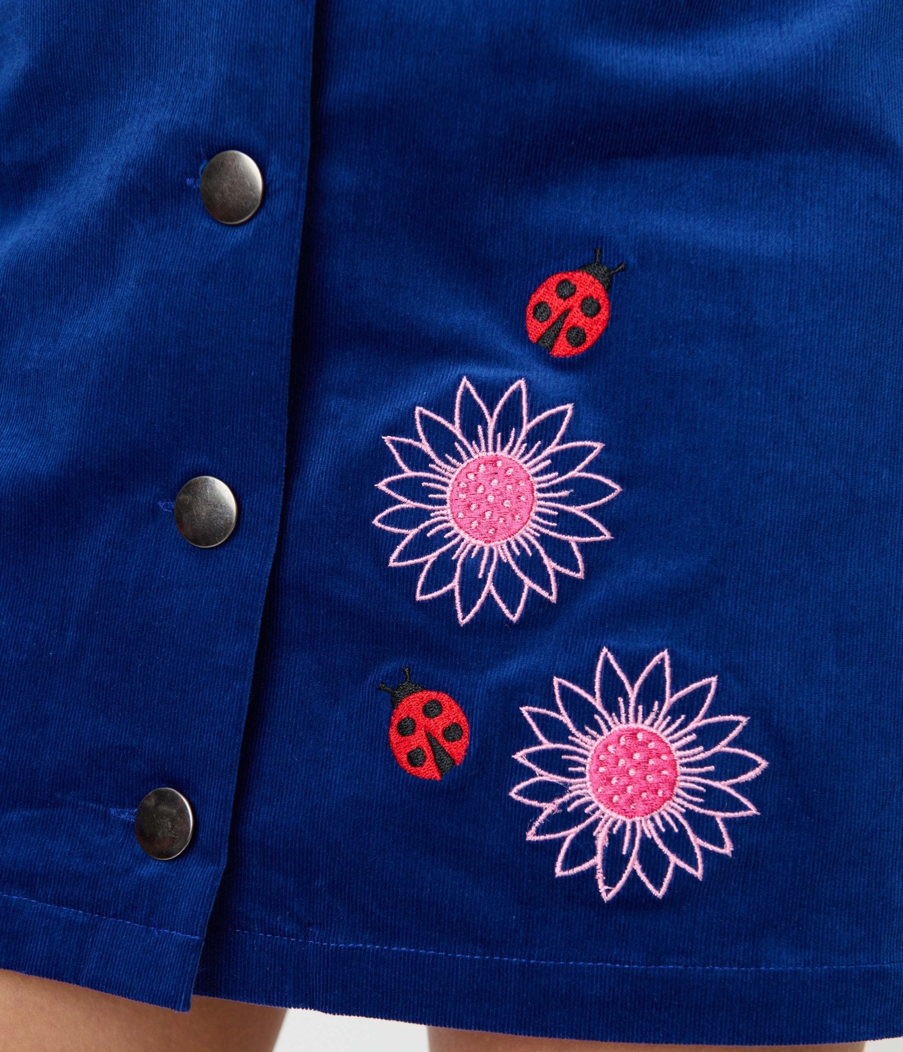Smak Parlour Dark Blue Ladybug Embroidered Corduroy Mini Skirt - Unique Vintage - Womens, BOTTOMS, SKIRTS