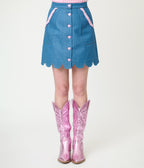 Smak Parlour Denim & Pink Gingham Campus Mini Skirt - Unique Vintage - Womens, BOTTOMS, SKIRTS