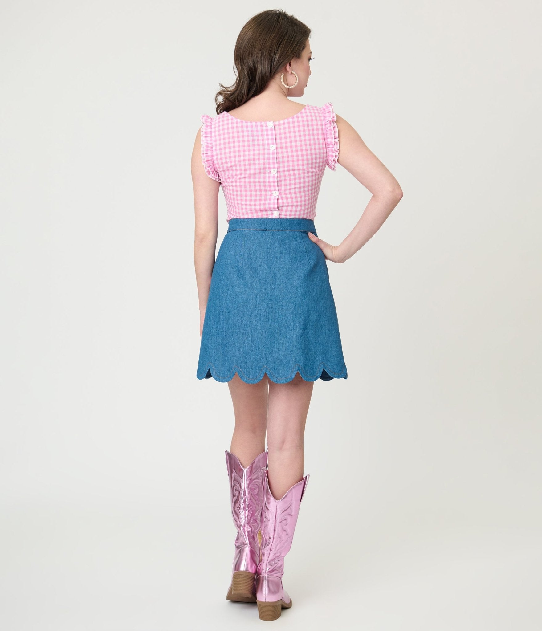 Smak Parlour Denim & Pink Gingham Campus Mini Skirt - Unique Vintage - Womens, BOTTOMS, SKIRTS