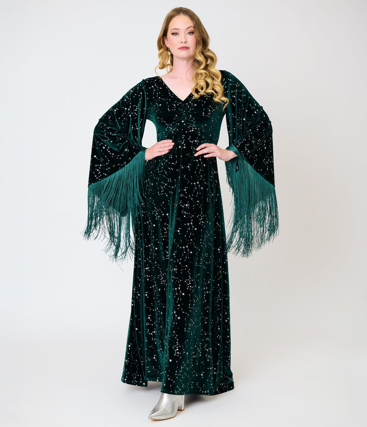 Smak Parlour Emerald & Star Print Stevie Maxi Dress - Unique Vintage - Womens, DRESSES, MAXI