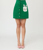 Smak Parlour Green Corduroy & Bunny Pocket Mini Skirt - Unique Vintage - Womens, BOTTOMS, SKIRTS