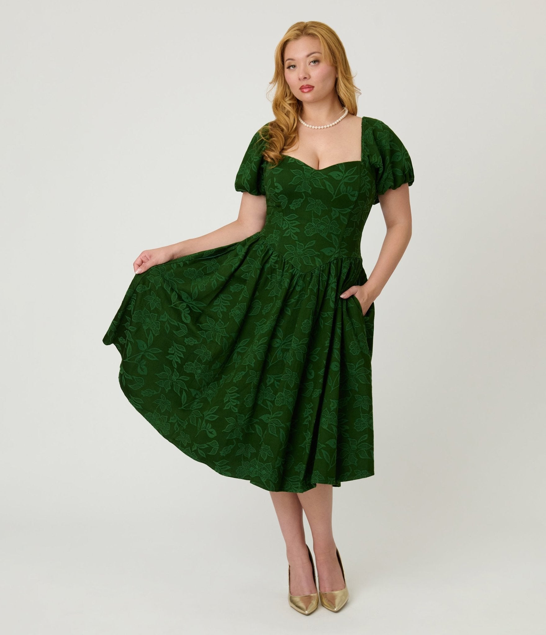 Smak Parlour Green Floral Brocade Swing Dress – Unique Vintage