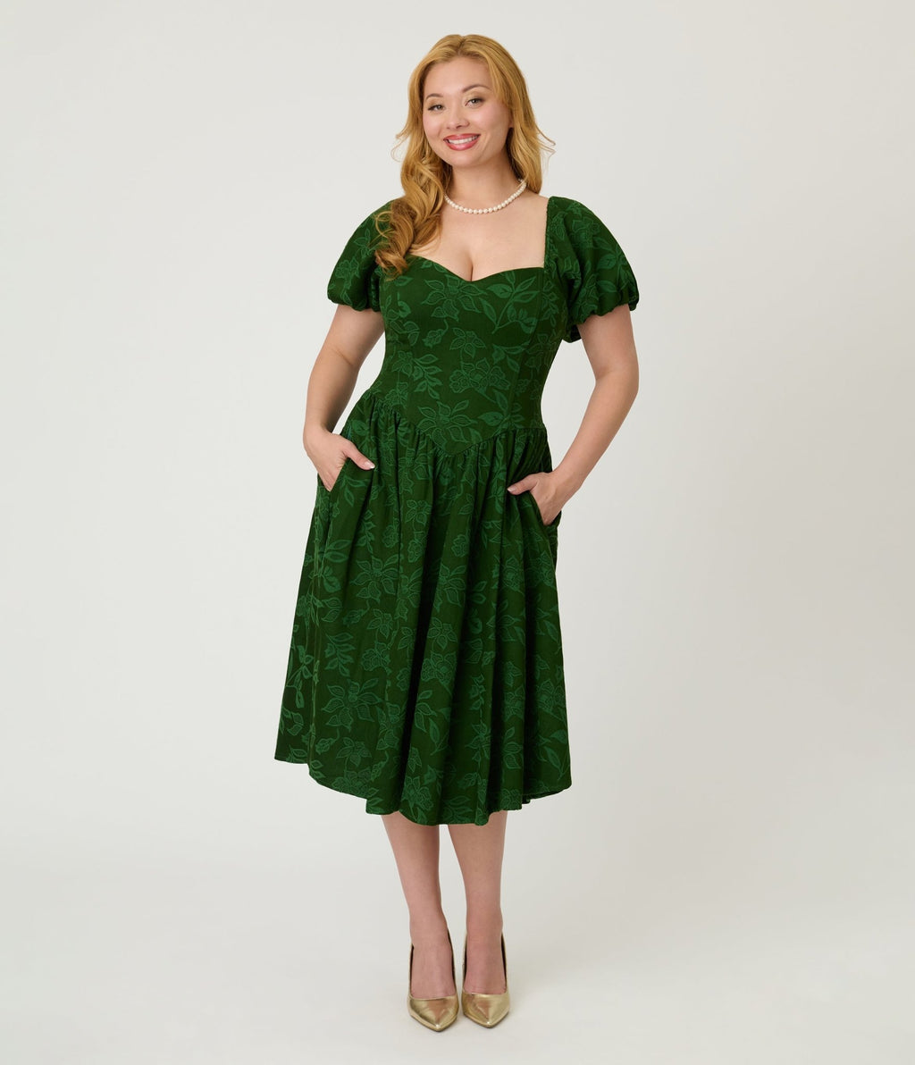 Smak Parlour Green Floral Brocade Swing Dress – Unique Vintage