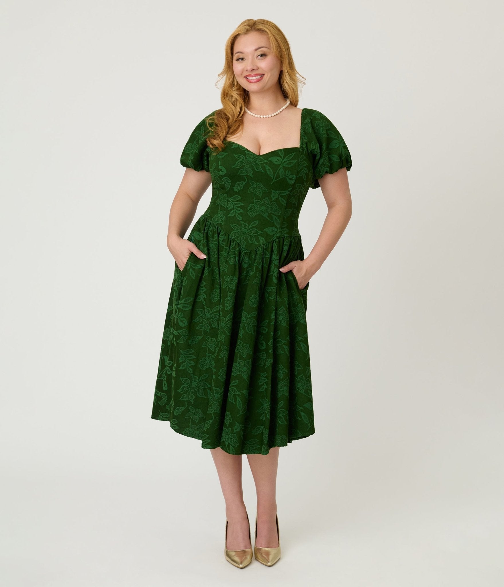 Smak Parlour Green Floral Brocade Swing Dress Unique Vintage Smak Parlour Green Floral Brocade Swing Dress Unique Vintage
